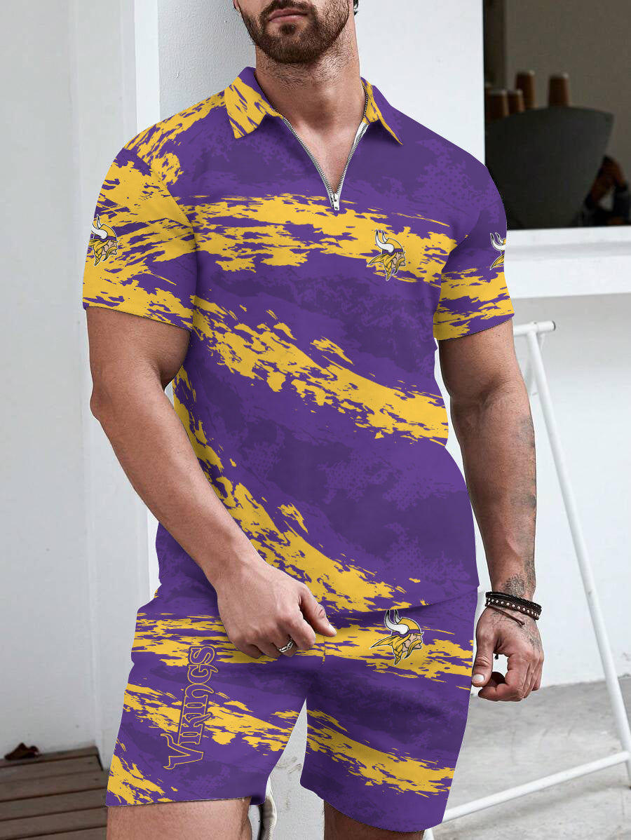 Minnesota Vikings Limited Edition ZIP Polo Shirt And Shorts Two-Piece Suits