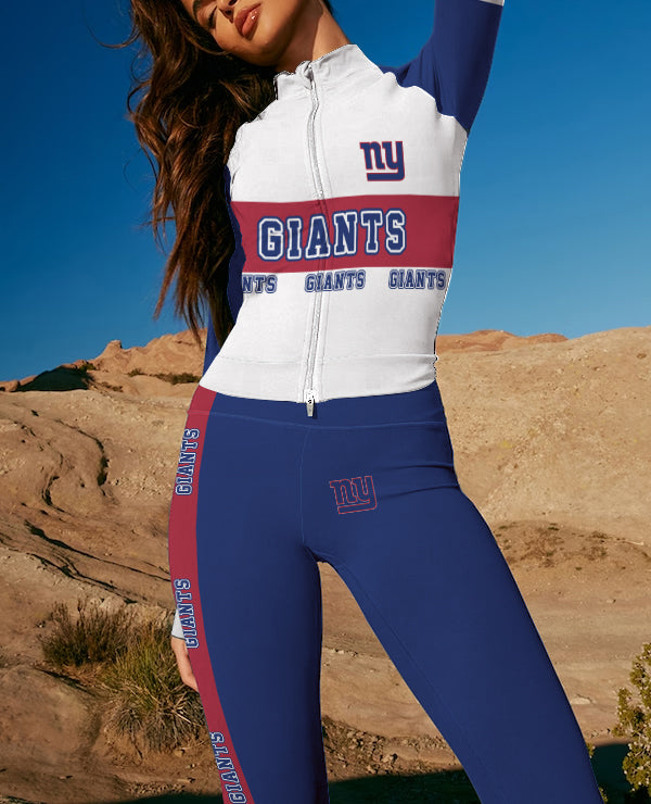 New York Giants 2 Piece Workout  Sets :Sculpt High Waist Gym Leggings & long Sleeve Sports Top
