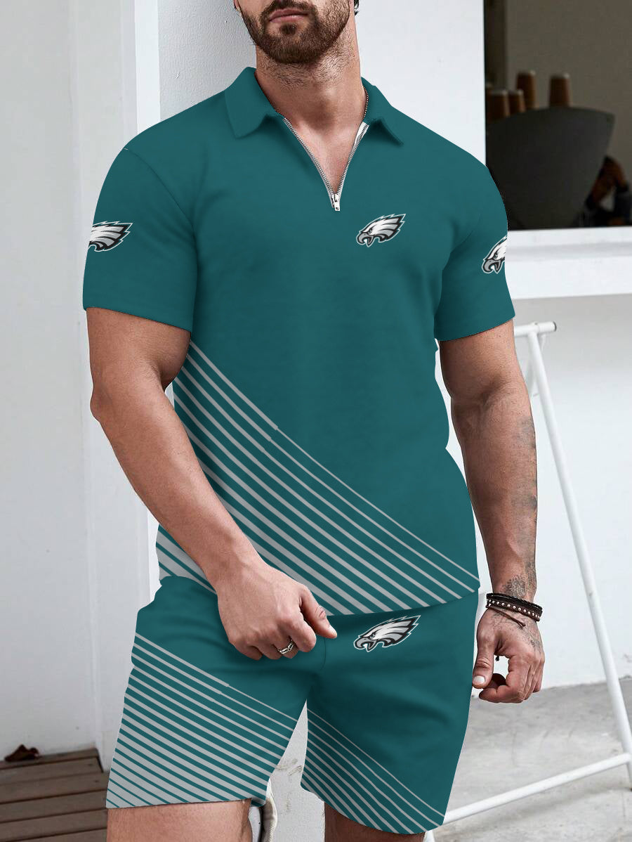 Philadelphia Eagles Limited Edition ZIP Polo Shirt And Shorts Two-Piece Suits