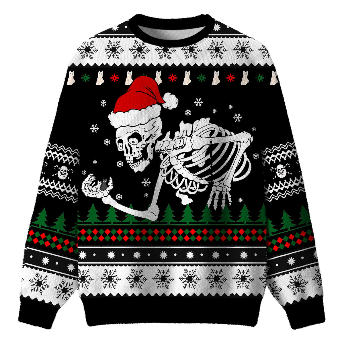 CHRISTMAS SKELETON WITH CAT UGLY CHRISTMAS SWEATSHIRT — image 1
