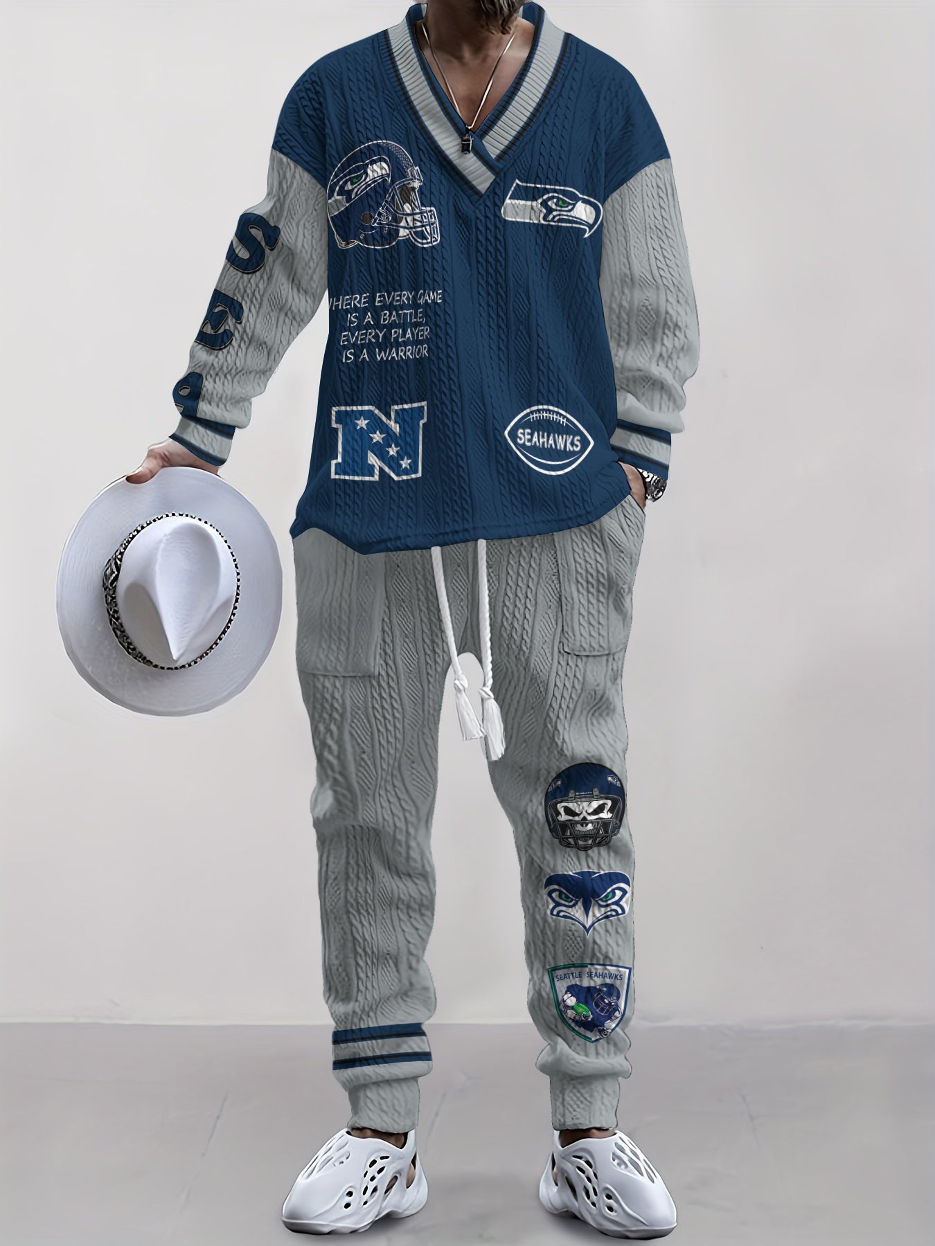 Seattle Seahawks Classic All-Season Long Sleeve V-Neck Pullover Sweater