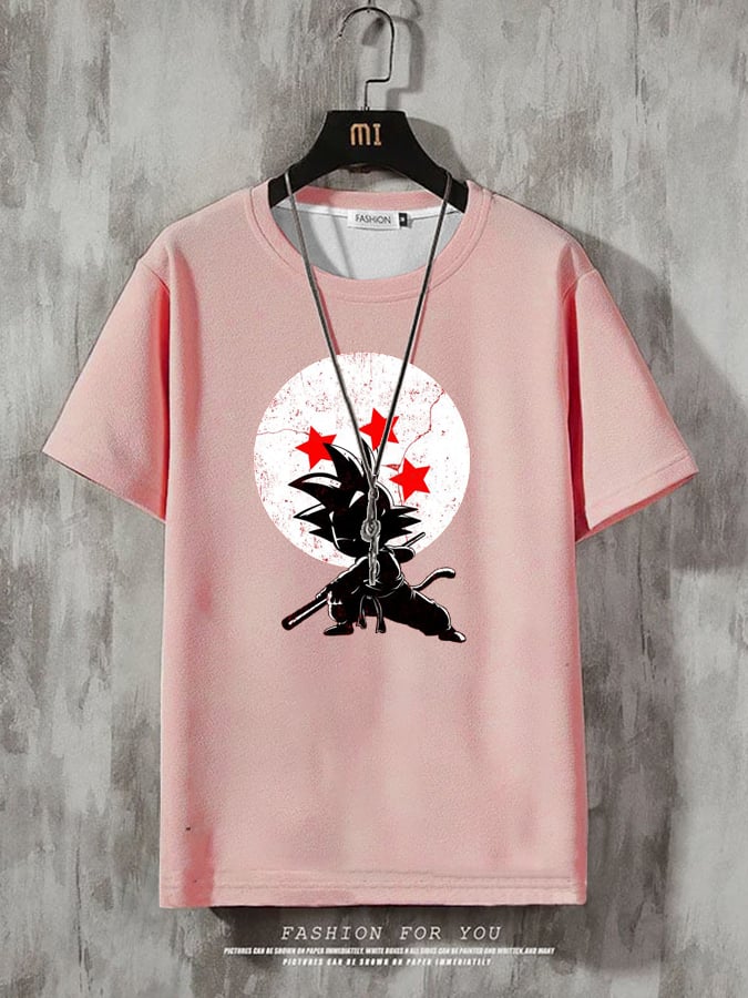 Men's Casual Anime Print Multicolor Cotton T-Shirt