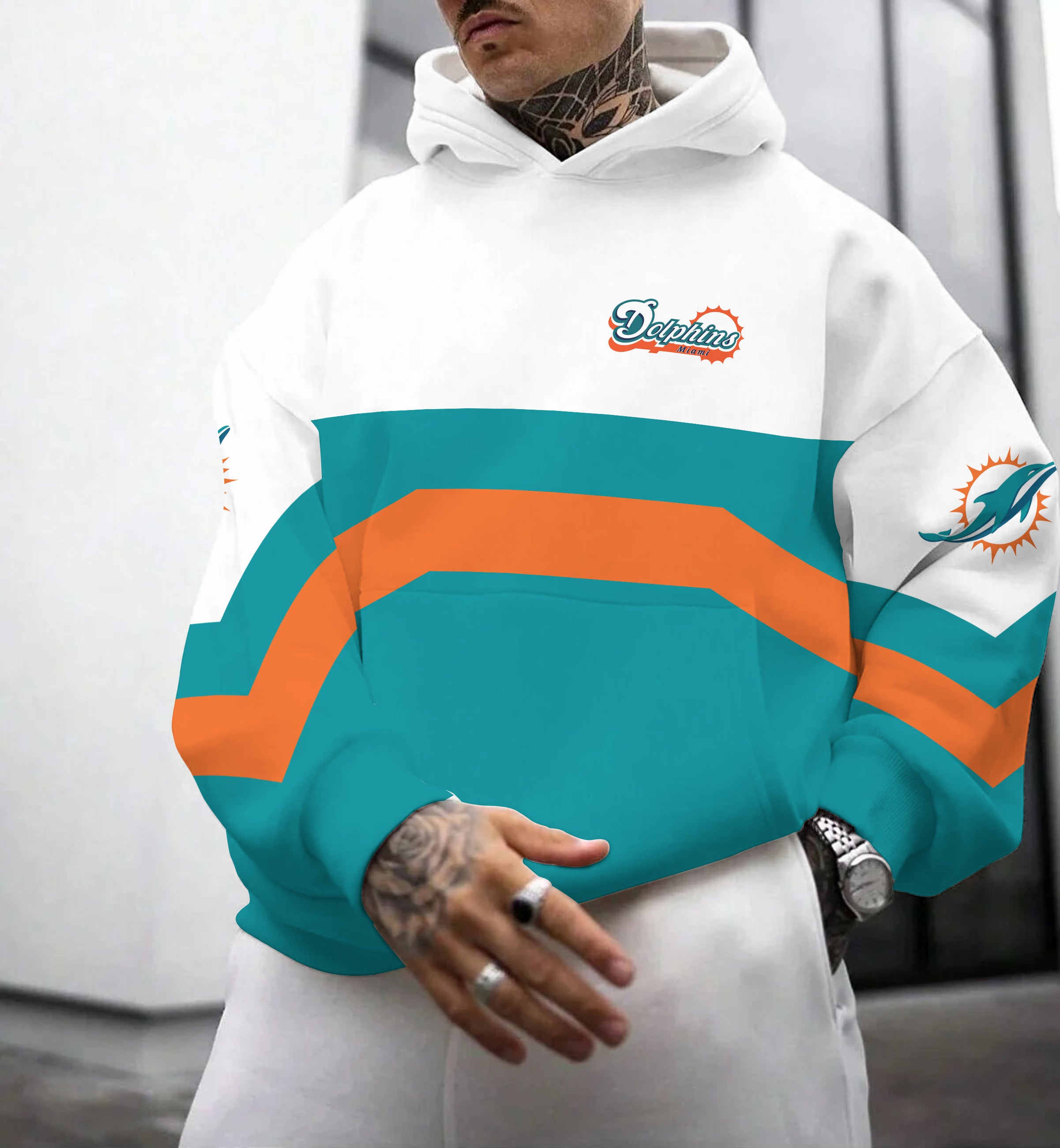 Miami Dolphins  Printed Hooded Pocket Pullover Hoodie
