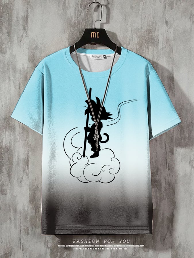 Men's Fashion Casual Gradient Anime Print T-shirt