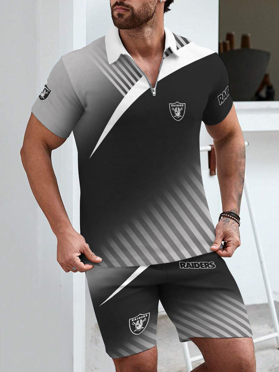 Las Vegas Raiders Limited Edition ZIP Polo Shirt And Shorts Two-Piece Suits