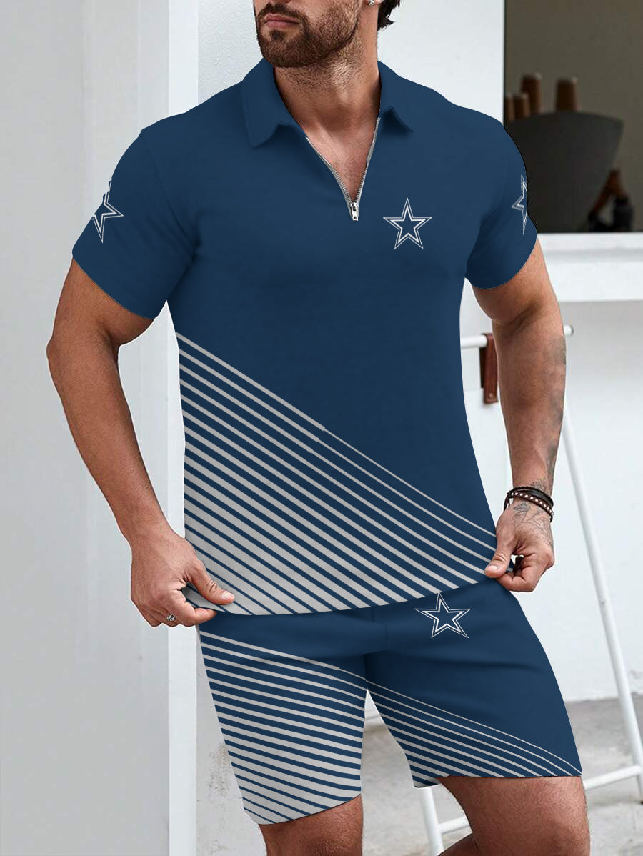 Dallas Cowboys  Limited Edition ZIP Polo Shirt And Shorts Two-Piece Suits