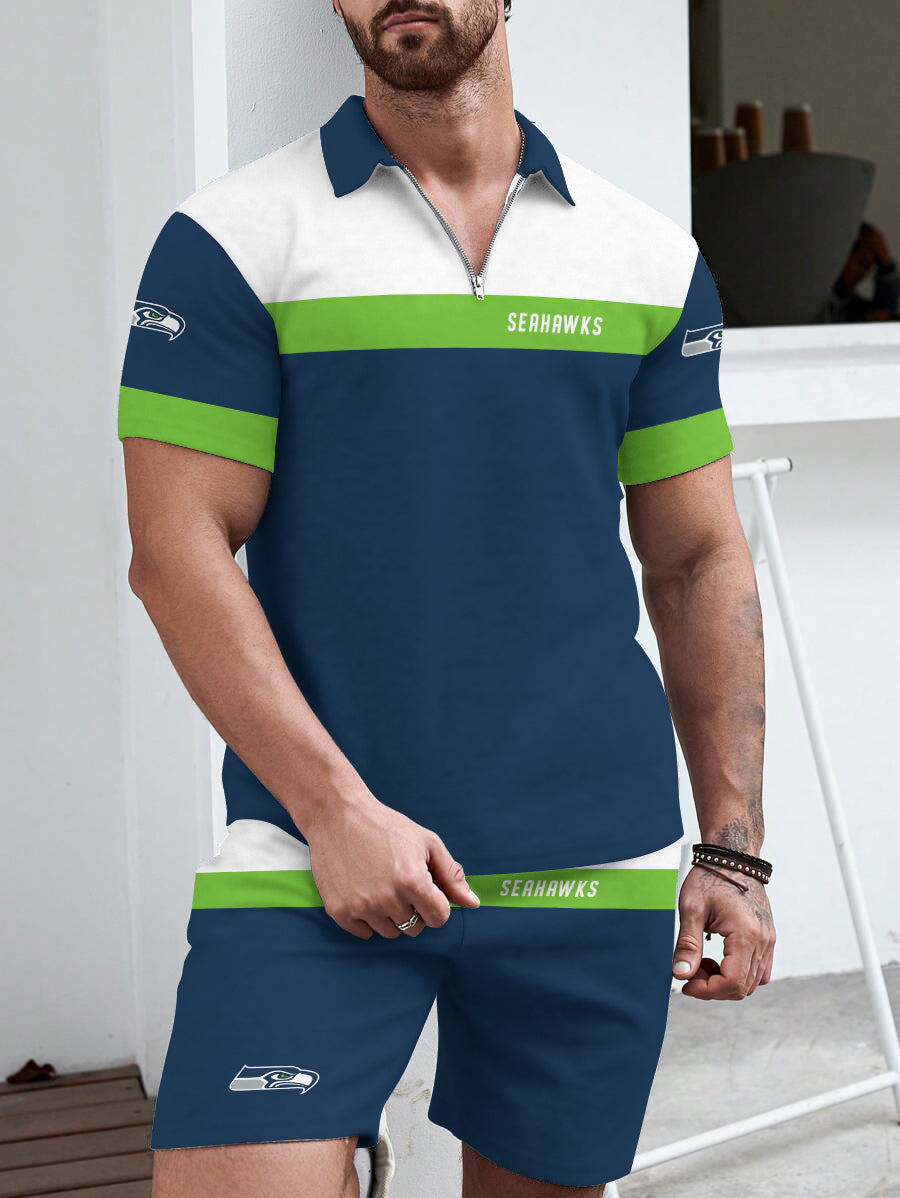 Seattle Seahawks  Limited Edition ZIP Polo Shirt And Shorts Two-Piece Suits