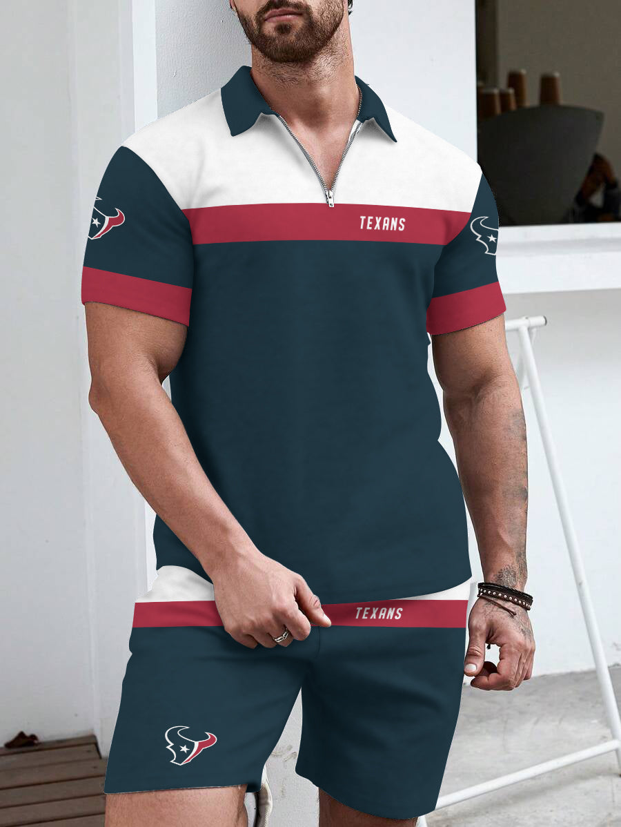 Houston Texans Limited Edition ZIP Polo Shirt And Shorts Two-Piece Suits