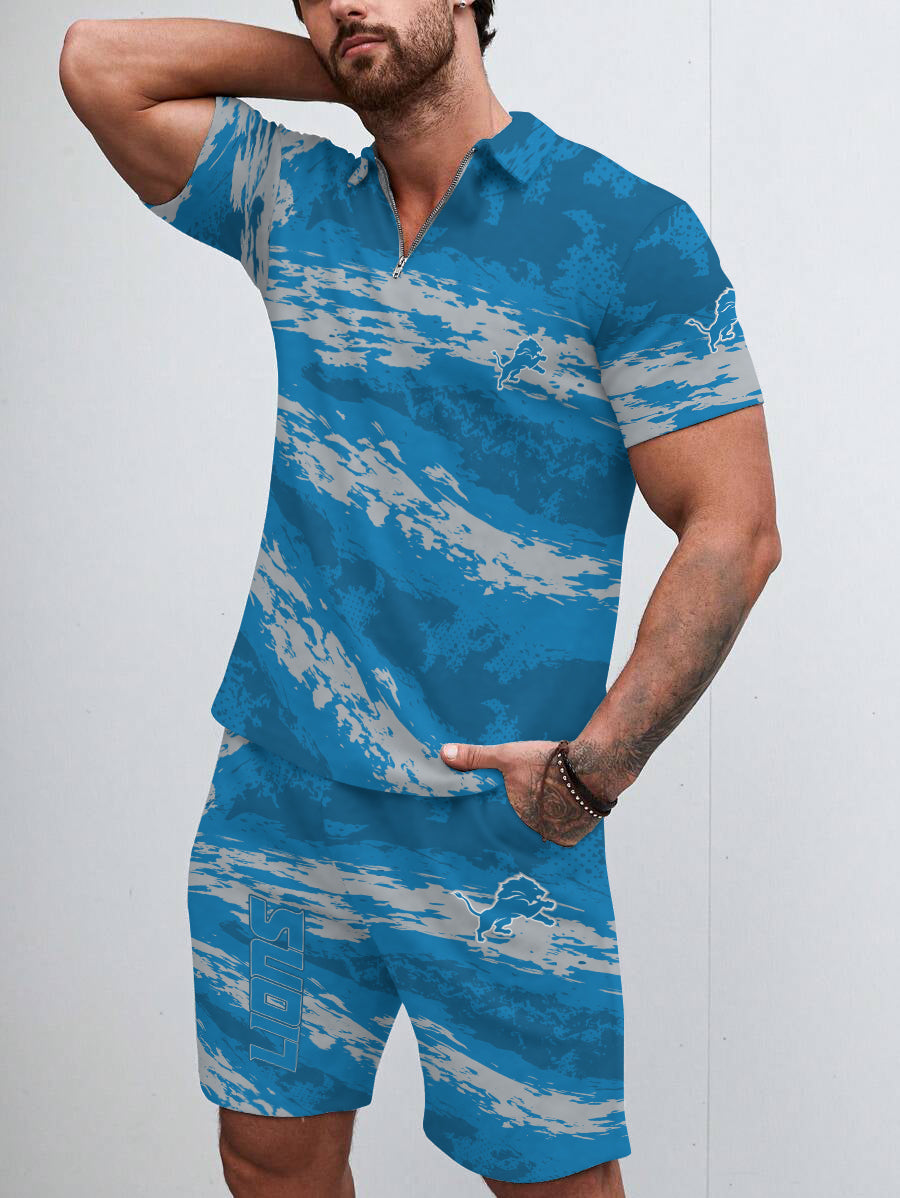 Detroit Lions Limited Edition ZIP Polo Shirt And Shorts Two-Piece Suits