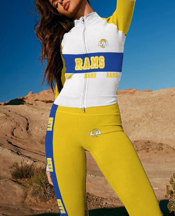 Los Angeles Rams 2 Piece Workout  Sets :Sculpt High Waist Gym Leggings & long Sleeve Sports Top