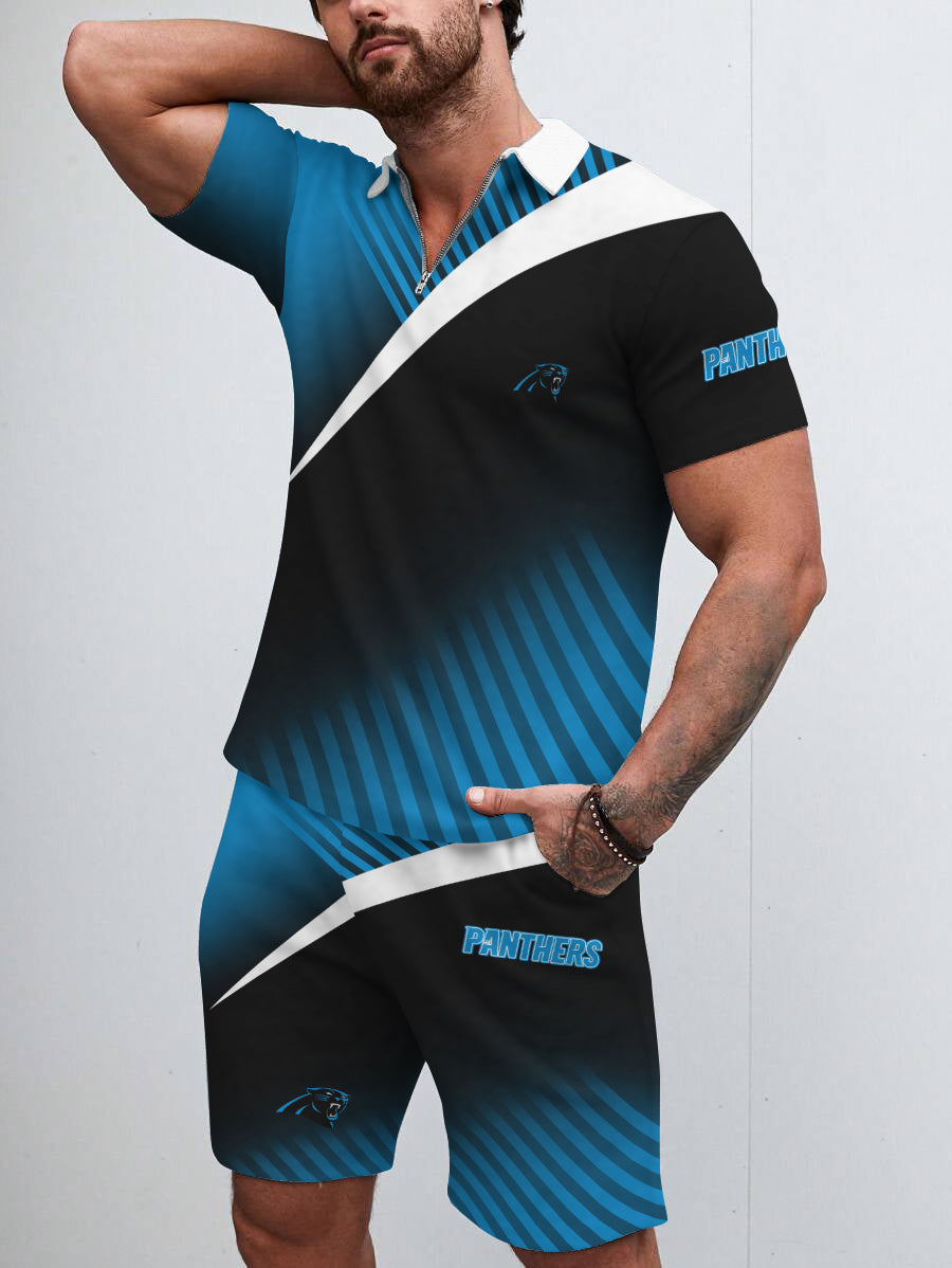 Carolina Panthers Limited Edition ZIP Polo Shirt And Shorts Two-Piece Suits