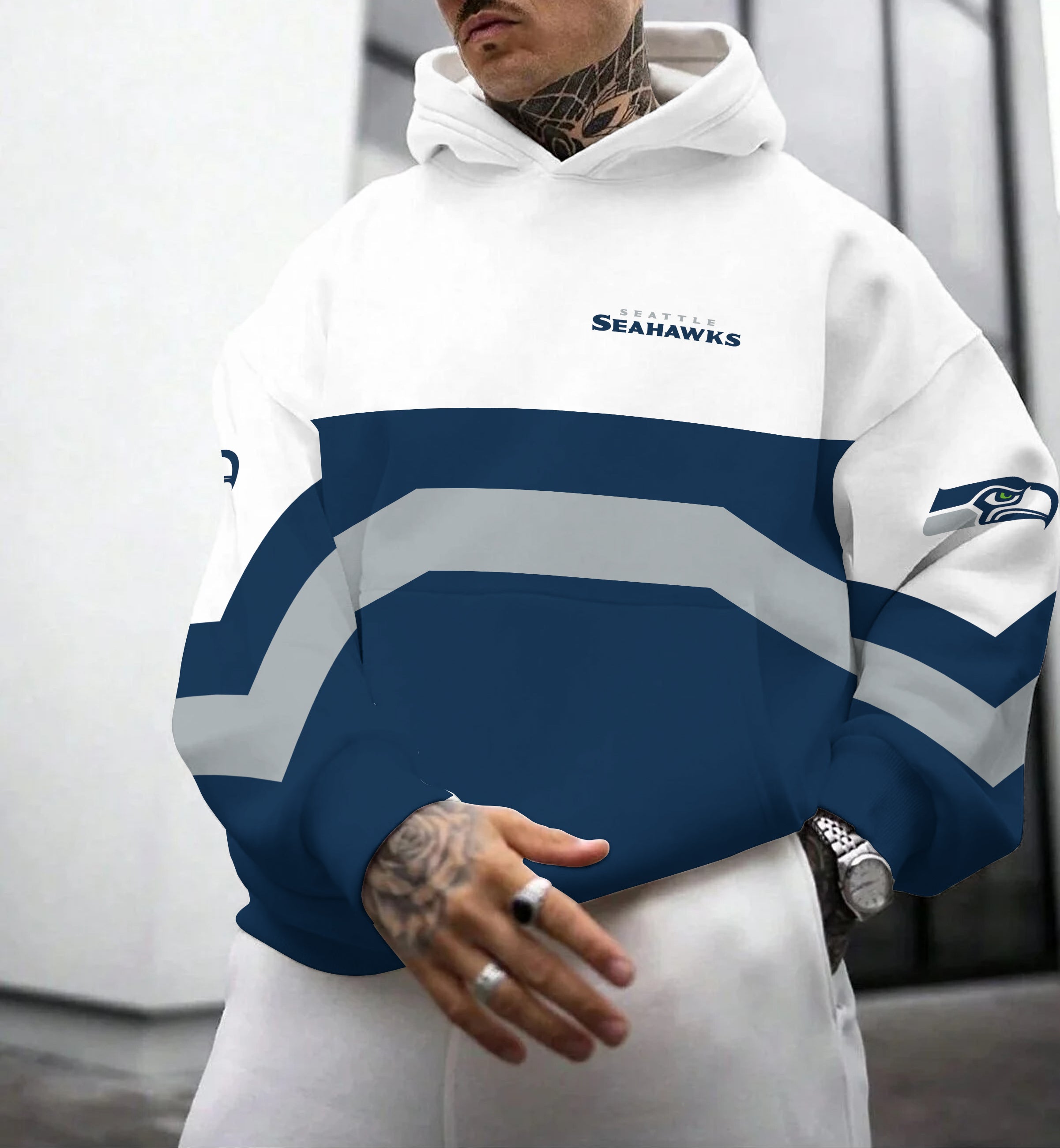 Seattle Seahawks Printed Hooded Pocket Pullover Hoodie