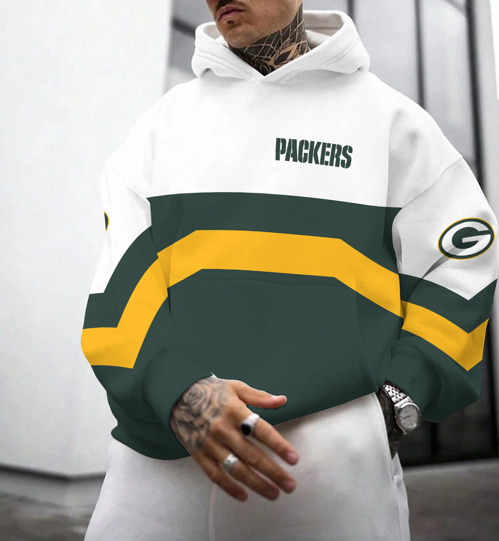 Green Bay Packers Printed Hooded Pocket Pullover Hoodie