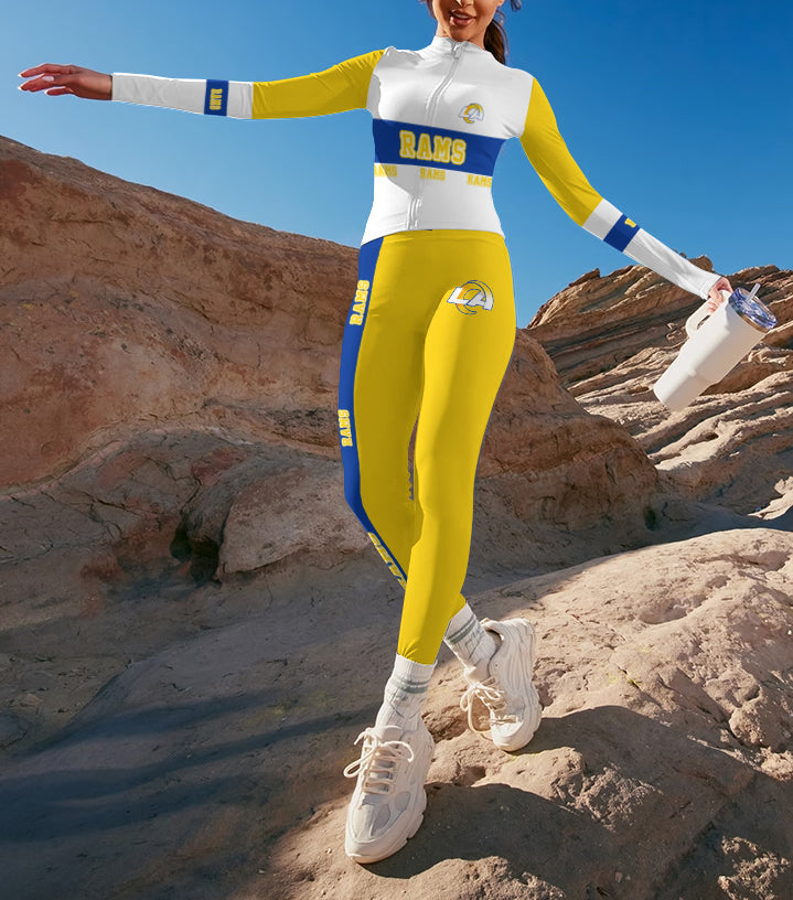 Los Angeles Rams 2 Piece Workout  Sets :Sculpt High Waist Gym Leggings & long Sleeve Sports Top
