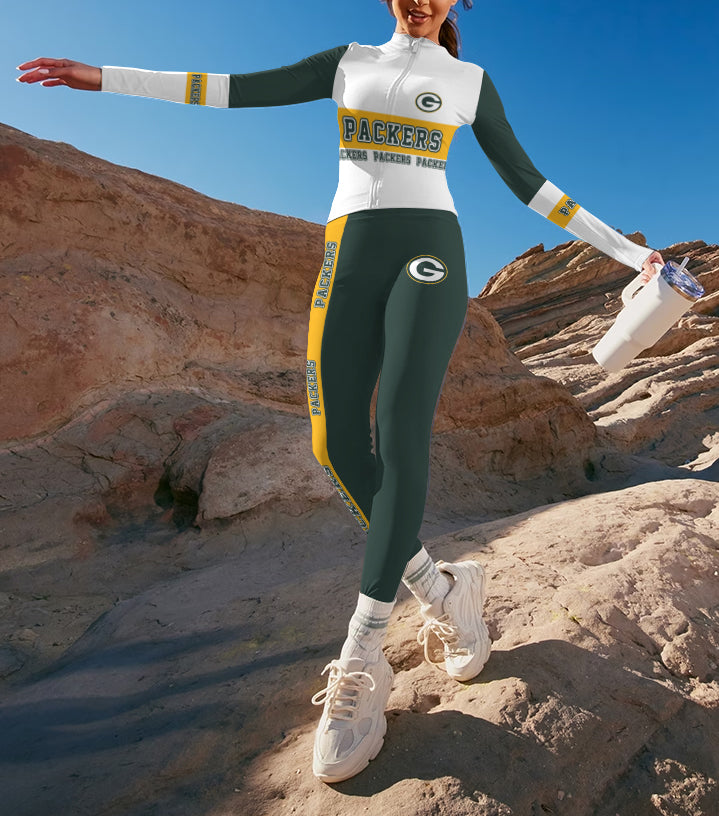 Green Bay Packers 2 Piece Workout  Sets :Sculpt High Waist Gym Leggings & long Sleeve Sports Top
