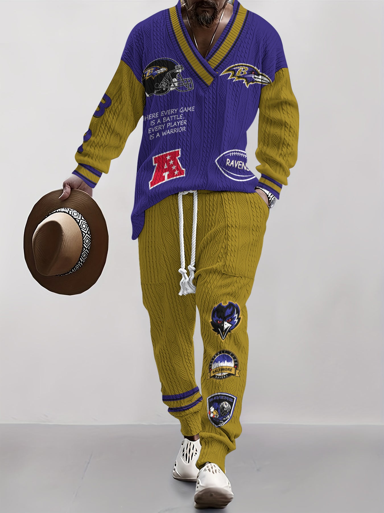 Baltimore Ravens  Classic All-Season Long Sleeve V-Neck Pullover Sweater