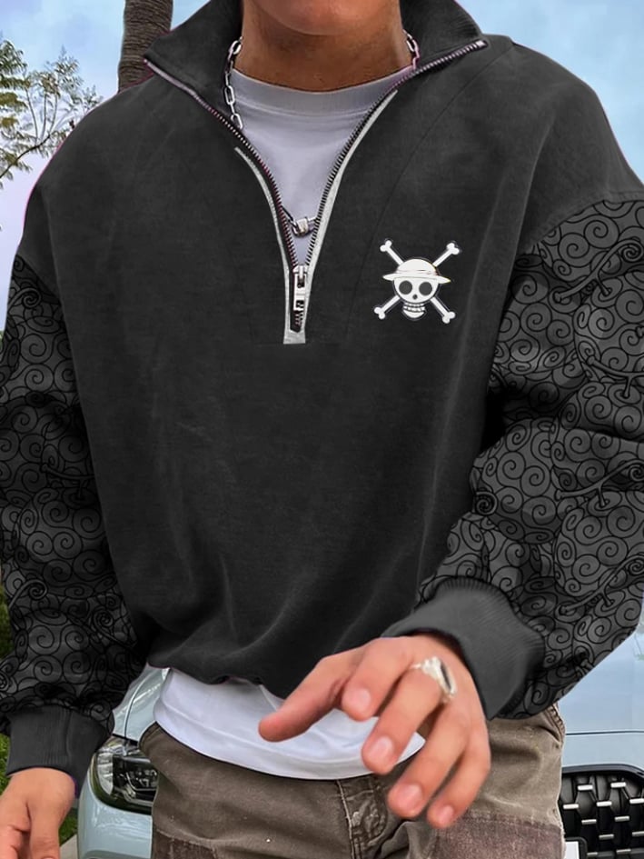 Men's Fashionable Devil Fruit Zipper Pullover Sweatshirt