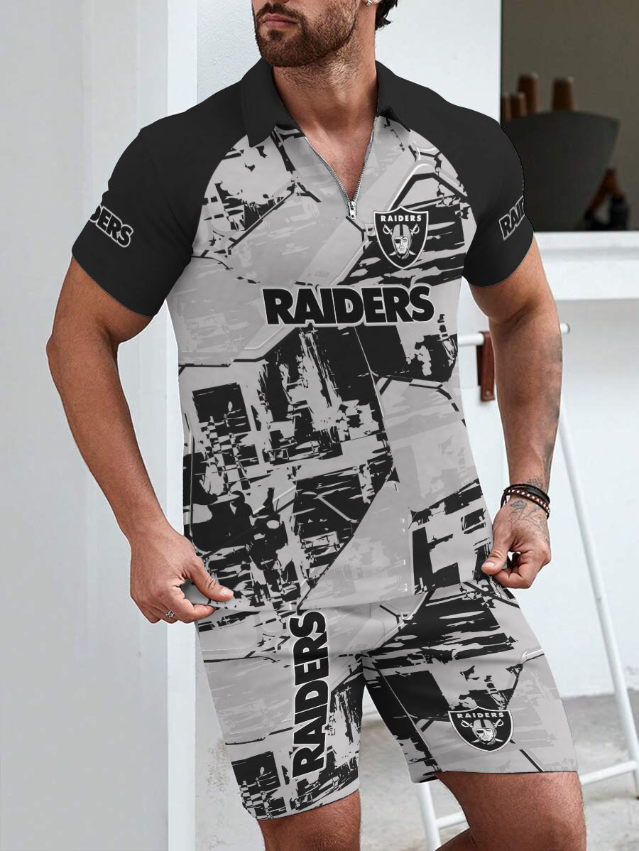Las Vegas Raiders Limited Edition ZIP Polo Shirt And Shorts Two-Piece Suits