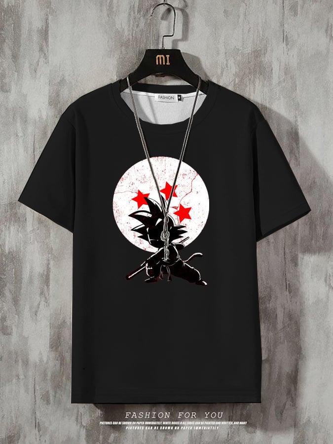 Men's Casual Anime Print Multicolor Cotton T-Shirt