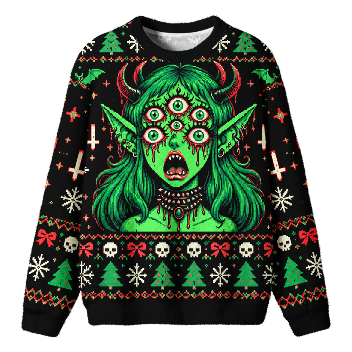 MULTI EYE DEMON UGLY CHRISTMAS SWEATSHIRT — image 1