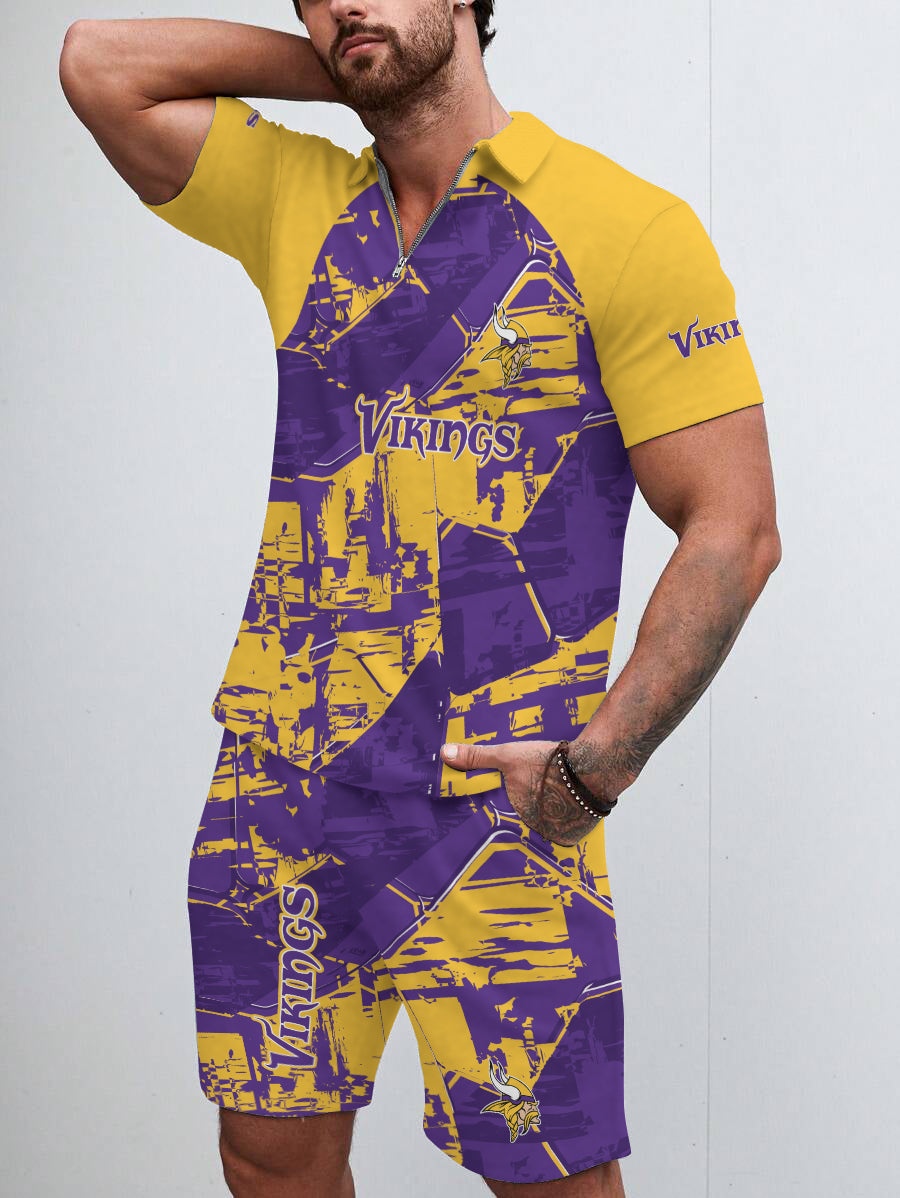 Minnesota Vikings Limited Edition ZIP Polo Shirt And Shorts Two-Piece Suits