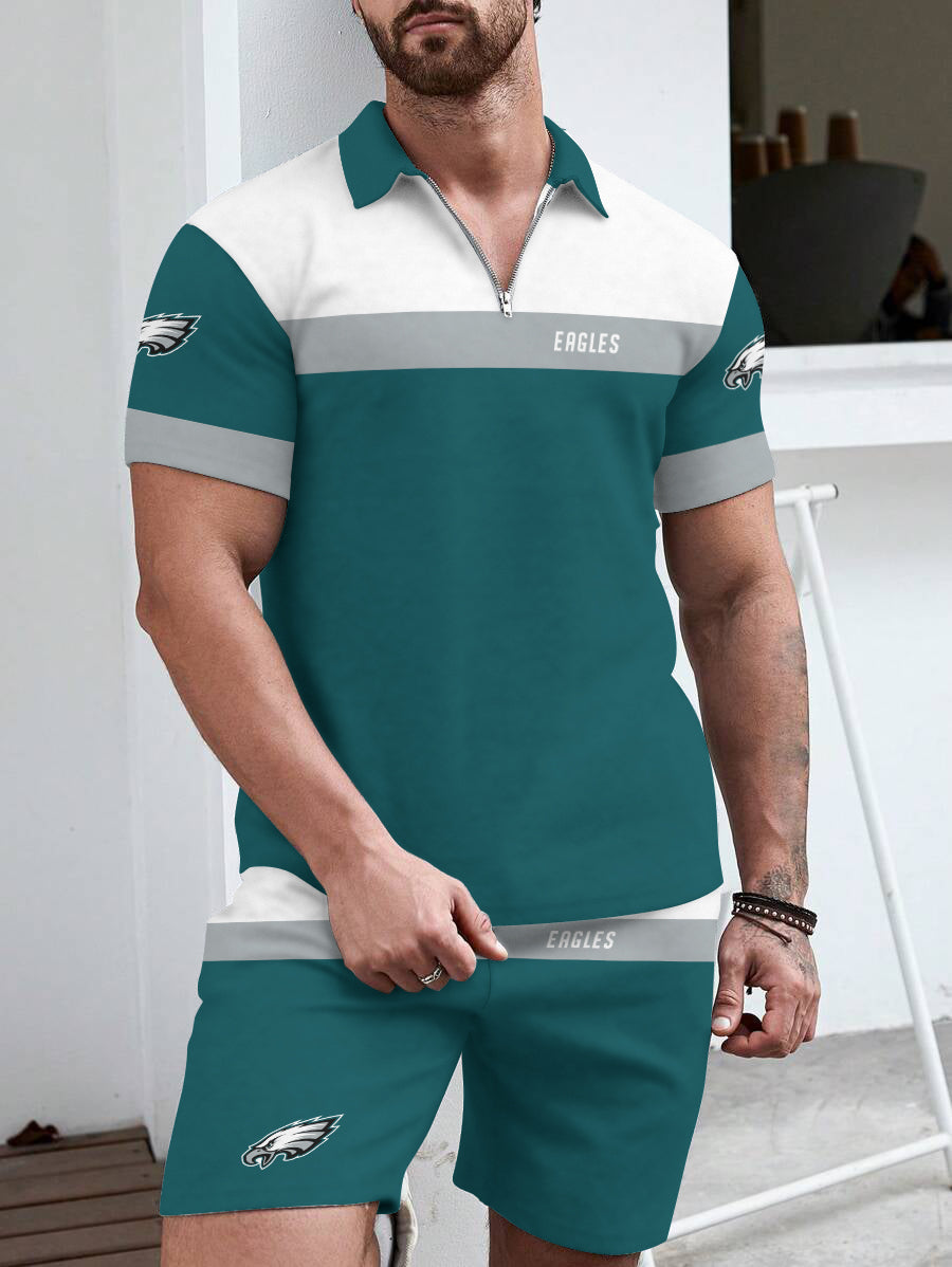 Philadelphia Eagles  Limited Edition ZIP Polo Shirt And Shorts Two-Piece Suits