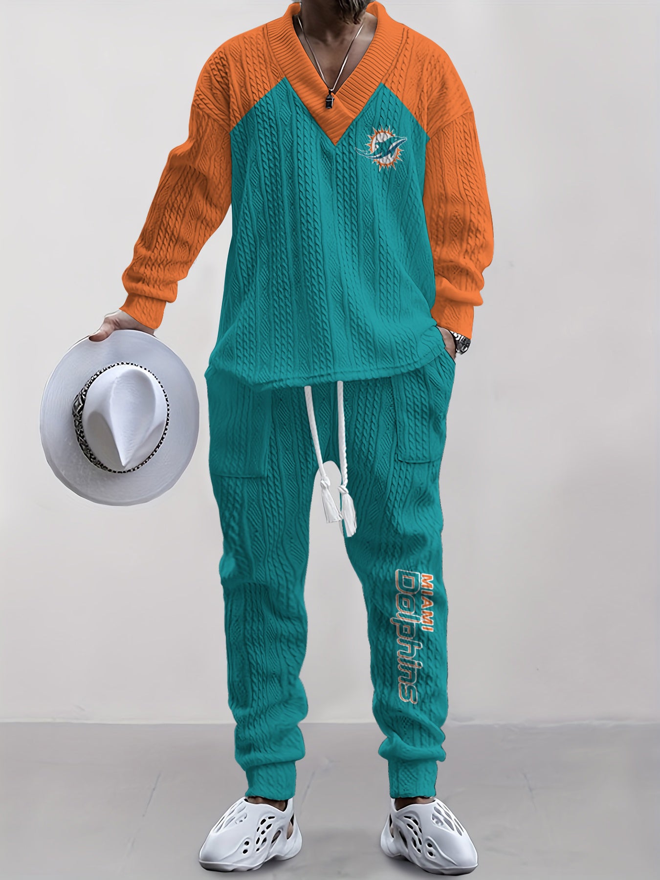 Miami Dolphins Classic  All-Season Long Sleeve V-Neck Pullover Sweater