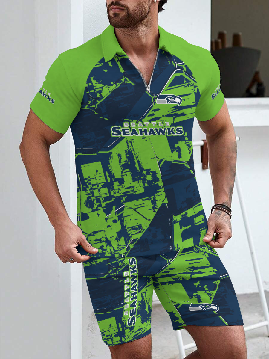 Seattle Seahawks Limited Edition ZIP Polo Shirt And Shorts Two-Piece Suits