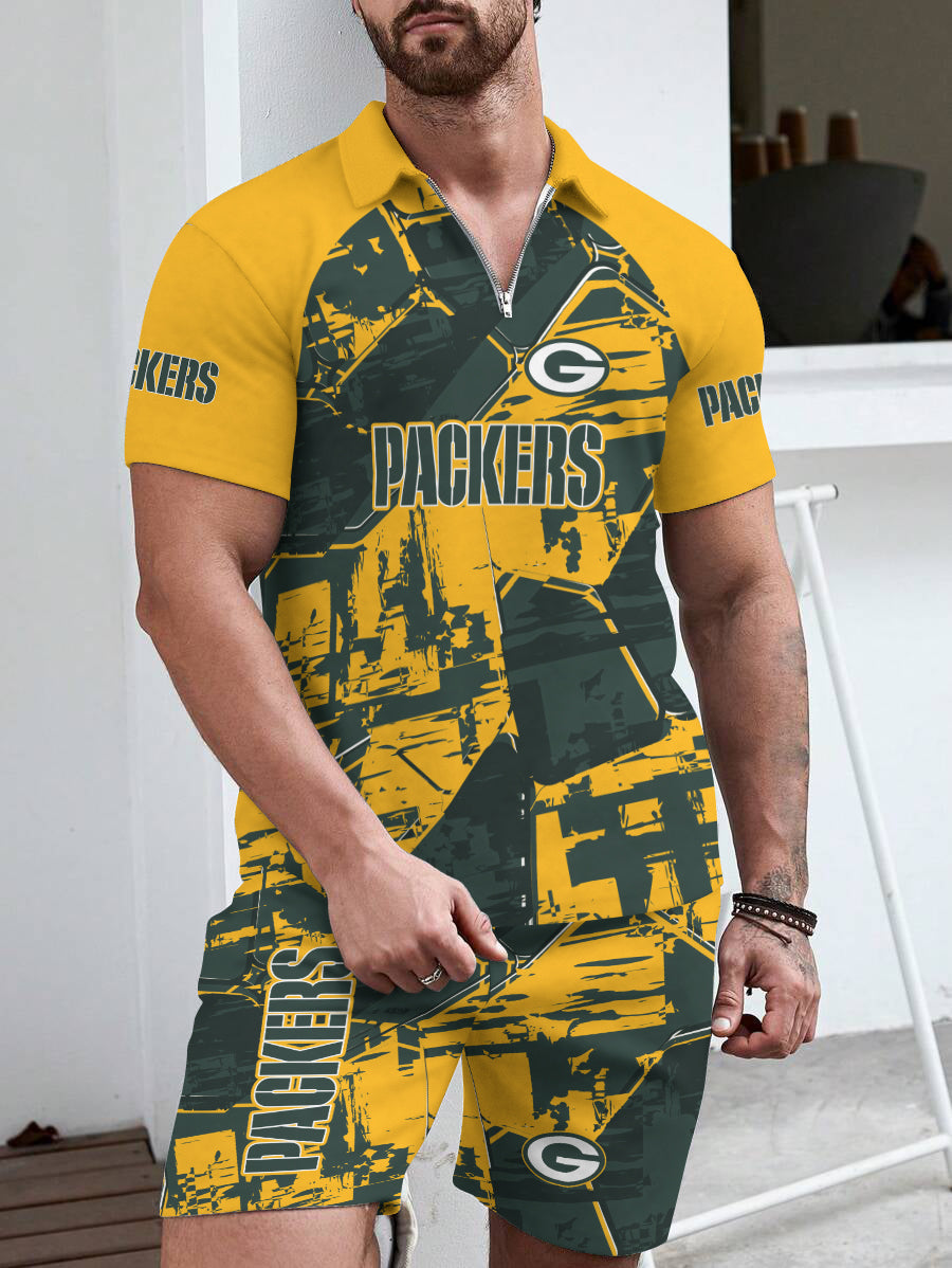 Green Bay Packers Limited Edition ZIP Polo Shirt And Shorts Two-Piece Suits