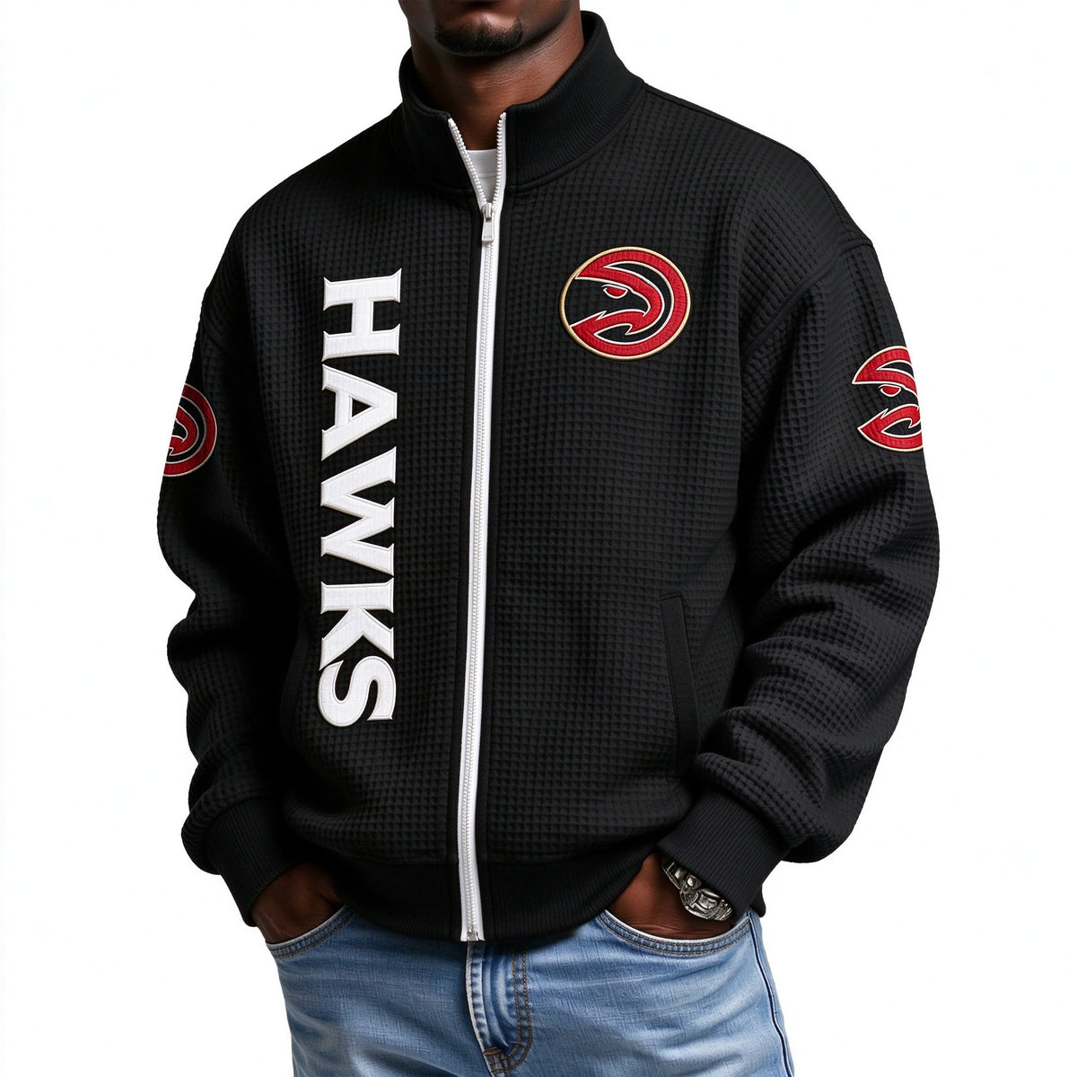 Atlanta Hawks EST 1946 Printed Waffle Quarter Zip Basketball Fan Hoodie