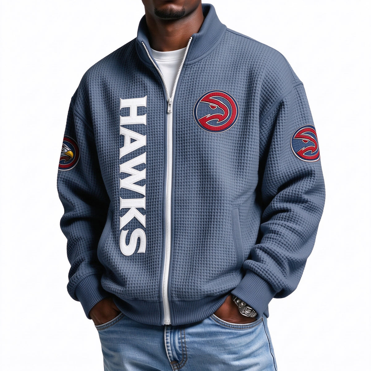 Atlanta Hawks EST 1946 Printed Waffle Quarter Zip Basketball Fan Hoodie
