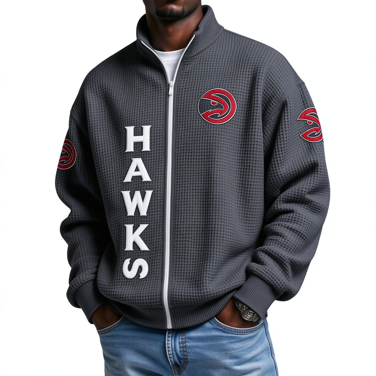 Atlanta Hawks EST 1946 Printed Waffle Quarter Zip Basketball Fan Hoodie