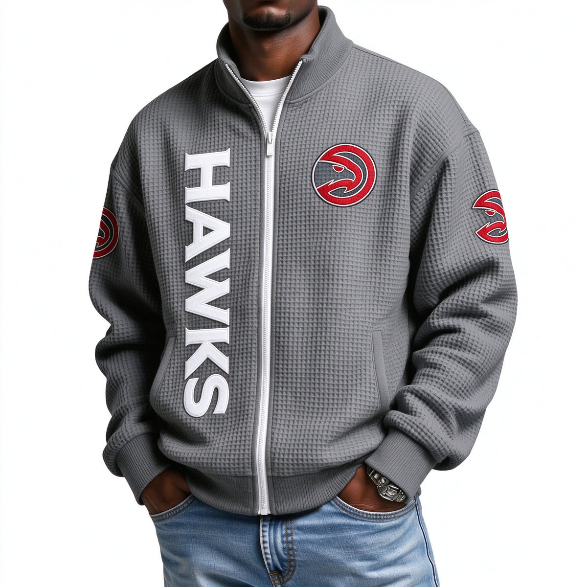 Atlanta Hawks EST 1946 Printed Waffle Quarter Zip Basketball Fan Hoodie