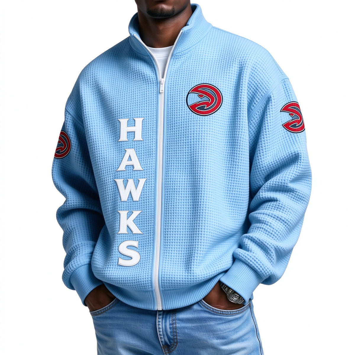 Atlanta Hawks EST 1946 Printed Waffle Quarter Zip Basketball Fan Hoodie