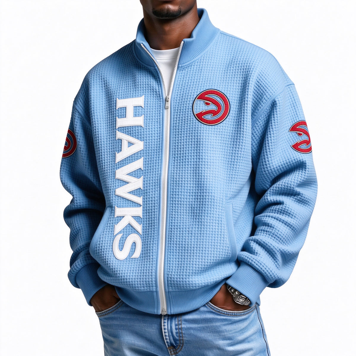 Atlanta Hawks EST 1946 Printed Waffle Quarter Zip Basketball Fan Hoodie
