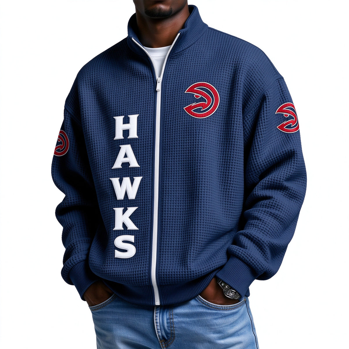 Atlanta Hawks EST 1946 Printed Waffle Quarter Zip Basketball Fan Hoodie