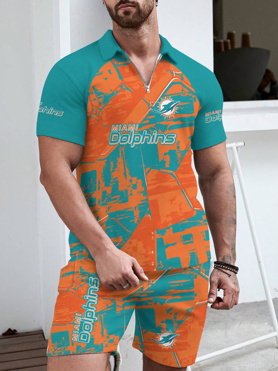 Miami Dolphins Limited Edition ZIP Polo Shirt And Shorts Two-Piece Suits