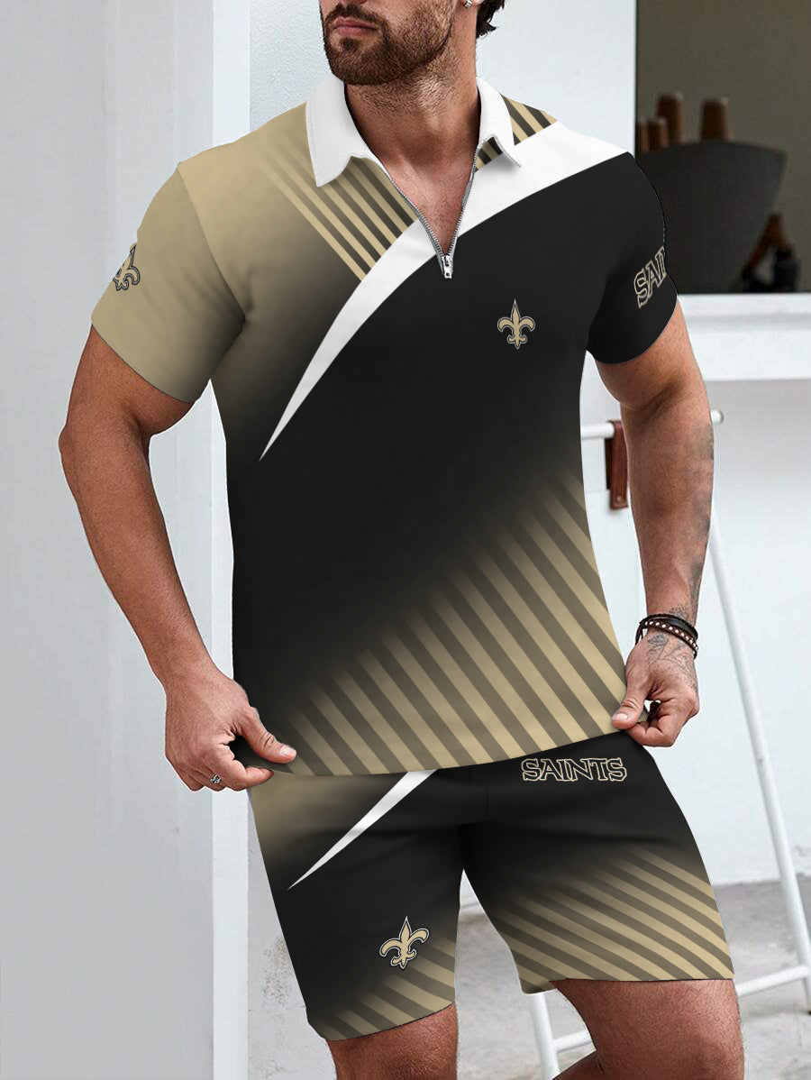 New Orleans Saints Limited Edition ZIP Polo Shirt And Shorts Two-Piece Suits