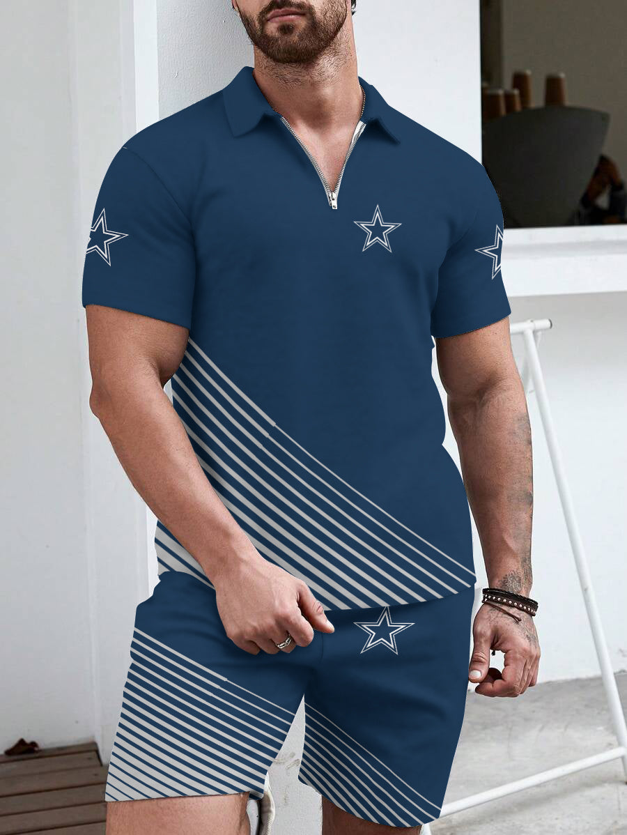 Dallas Cowboys  Limited Edition ZIP Polo Shirt And Shorts Two-Piece Suits
