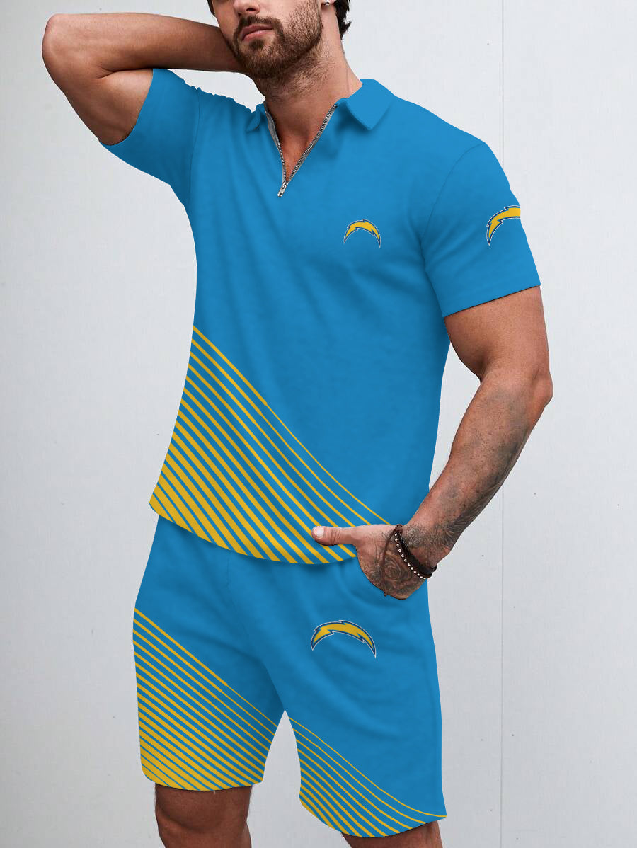 Los Angeles Chargers  Limited Edition ZIP Polo Shirt And Shorts Two-Piece Suits