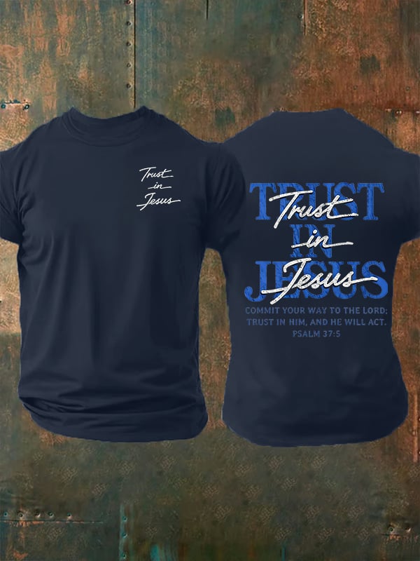 Men's   "Trust in Jesus" 37:5 Bible Verse Design  Print  T-Shirt