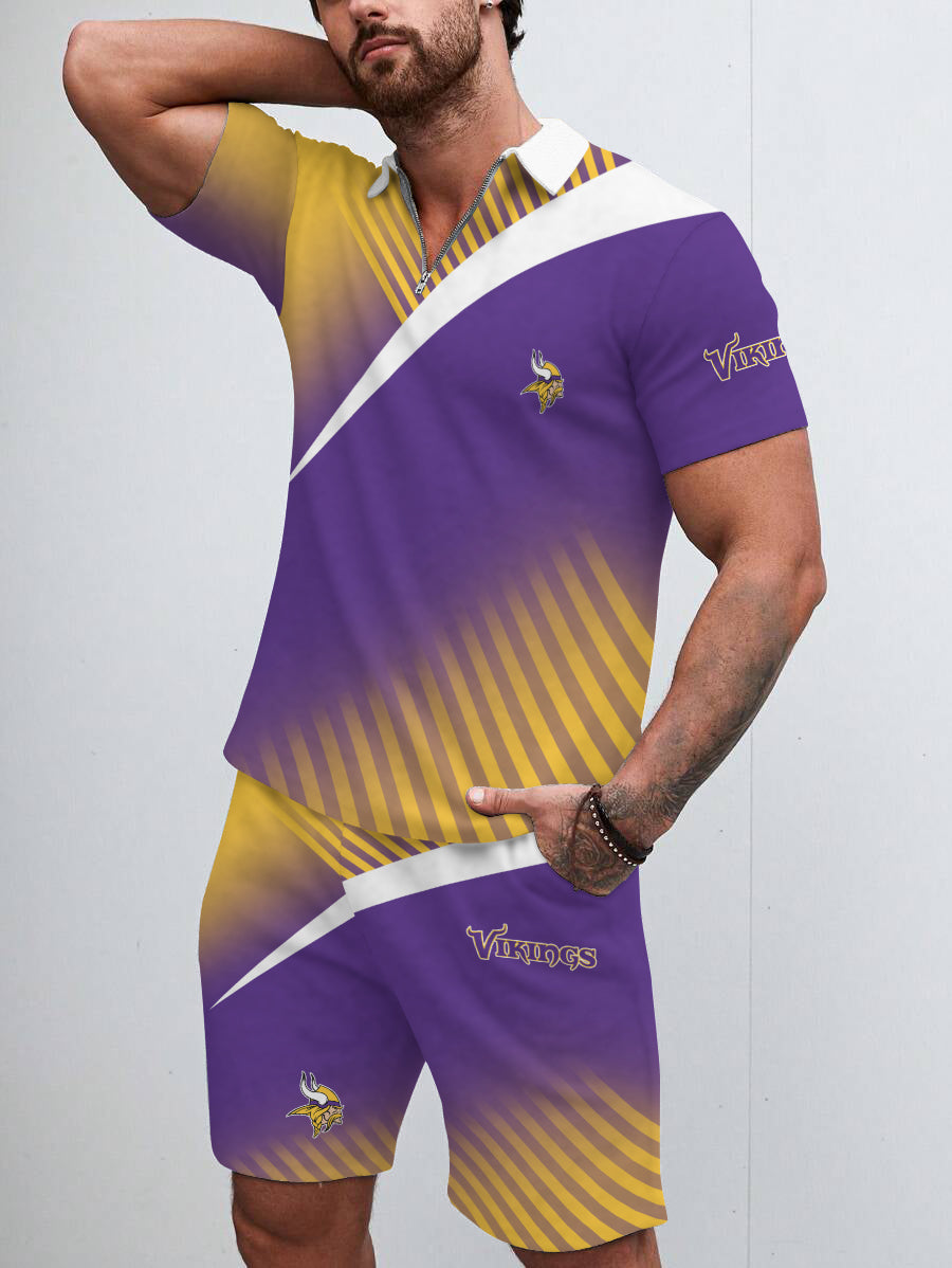 Minnesota Vikings Limited Edition ZIP Polo Shirt And Shorts Two-Piece Suits