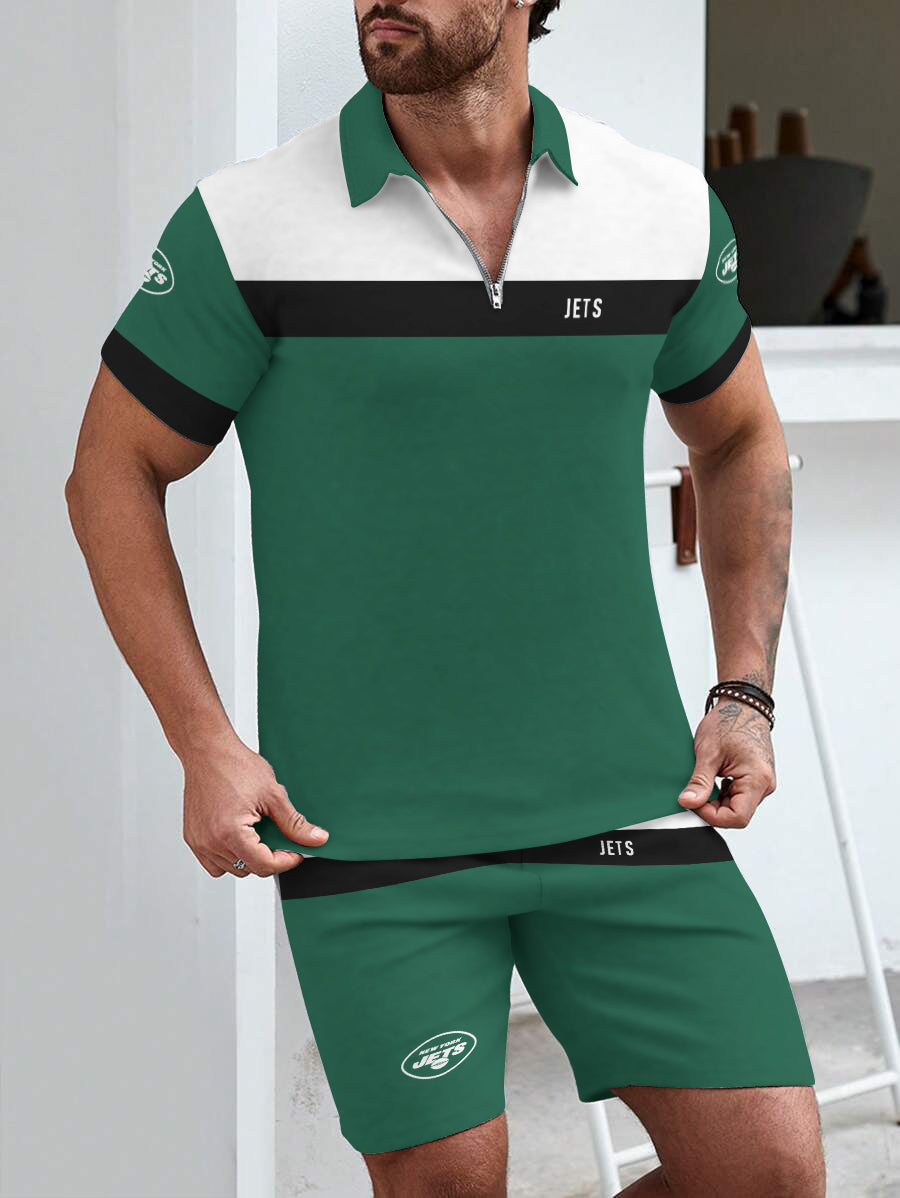 New York Jets  Limited Edition ZIP Polo Shirt And Shorts Two-Piece Suits