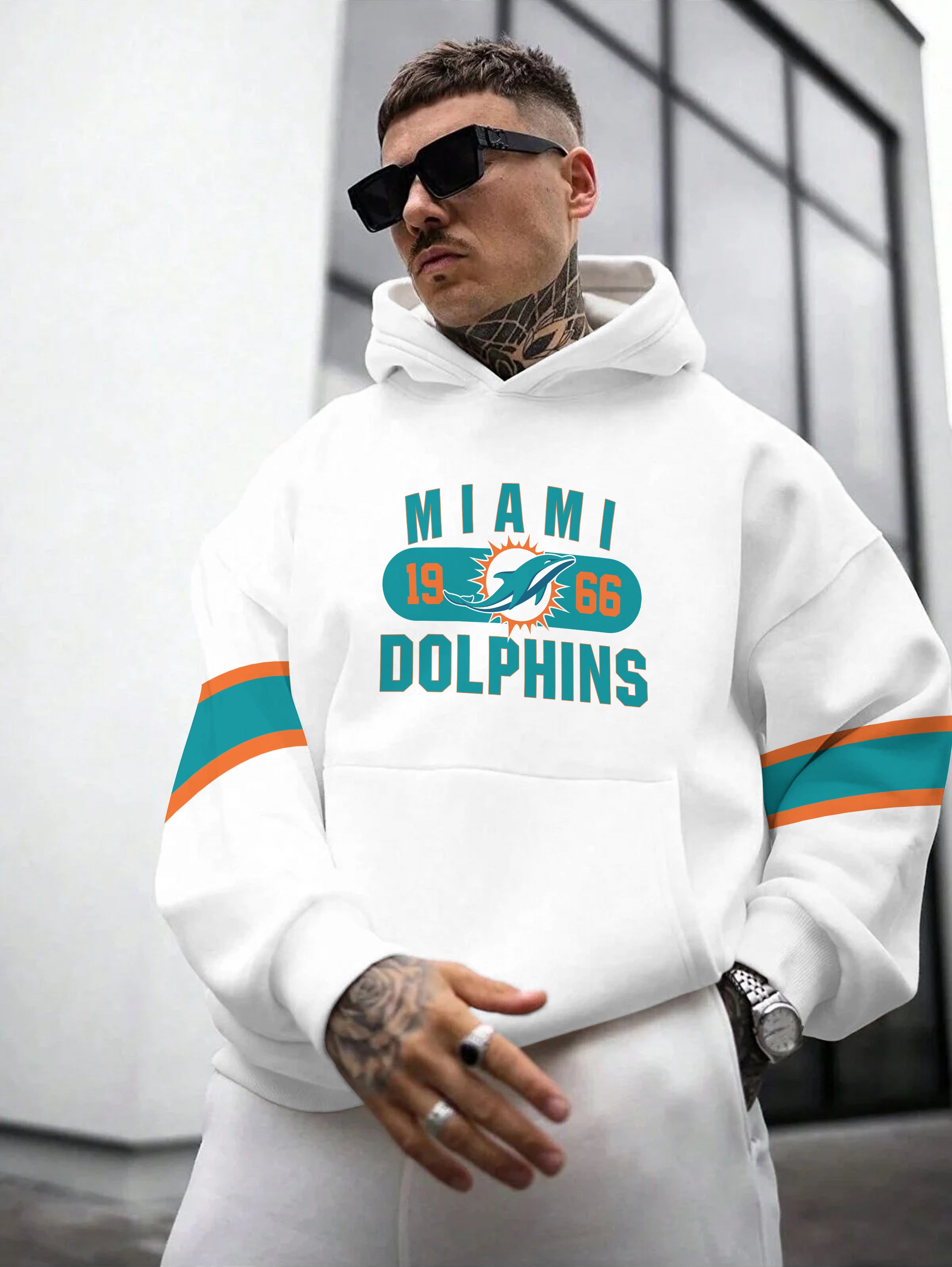Miami Dolphins  Printed Hooded Pocket Pullover Hoodie
