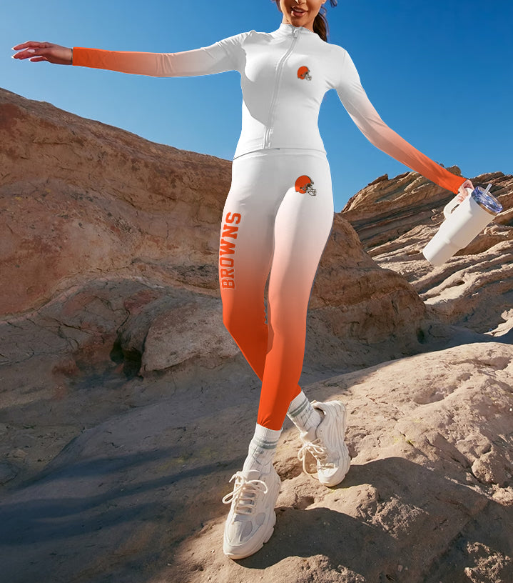 Cleveland Browns 2 Piece Workout  Sets :Sculpt High Waist Gym Leggings & long Sleeve Sports Top