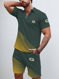 Green Bay Packers  Limited Edition ZIP Polo Shirt And Shorts Two-Piece Suits
