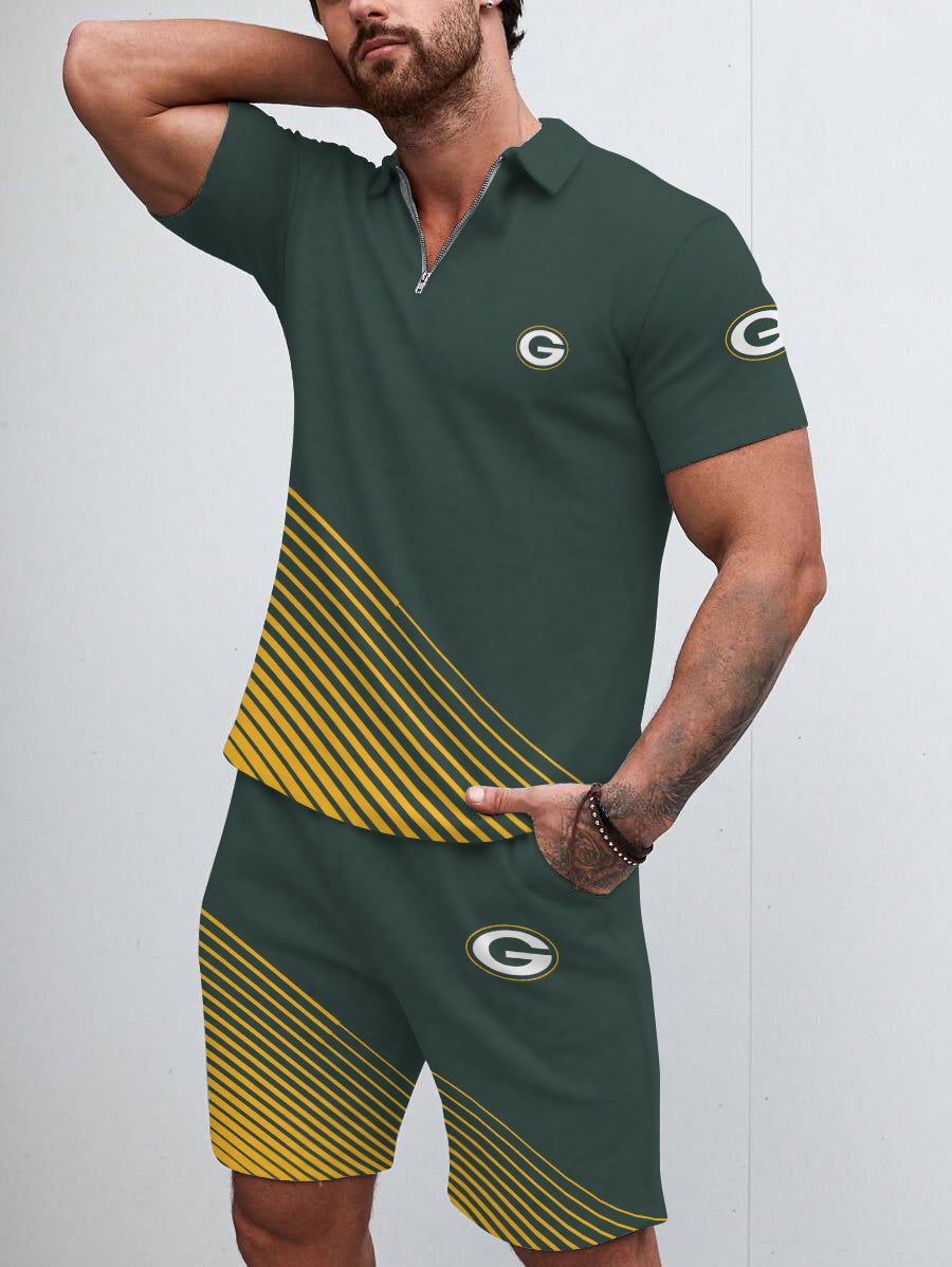 Green Bay Packers  Limited Edition ZIP Polo Shirt And Shorts Two-Piece Suits