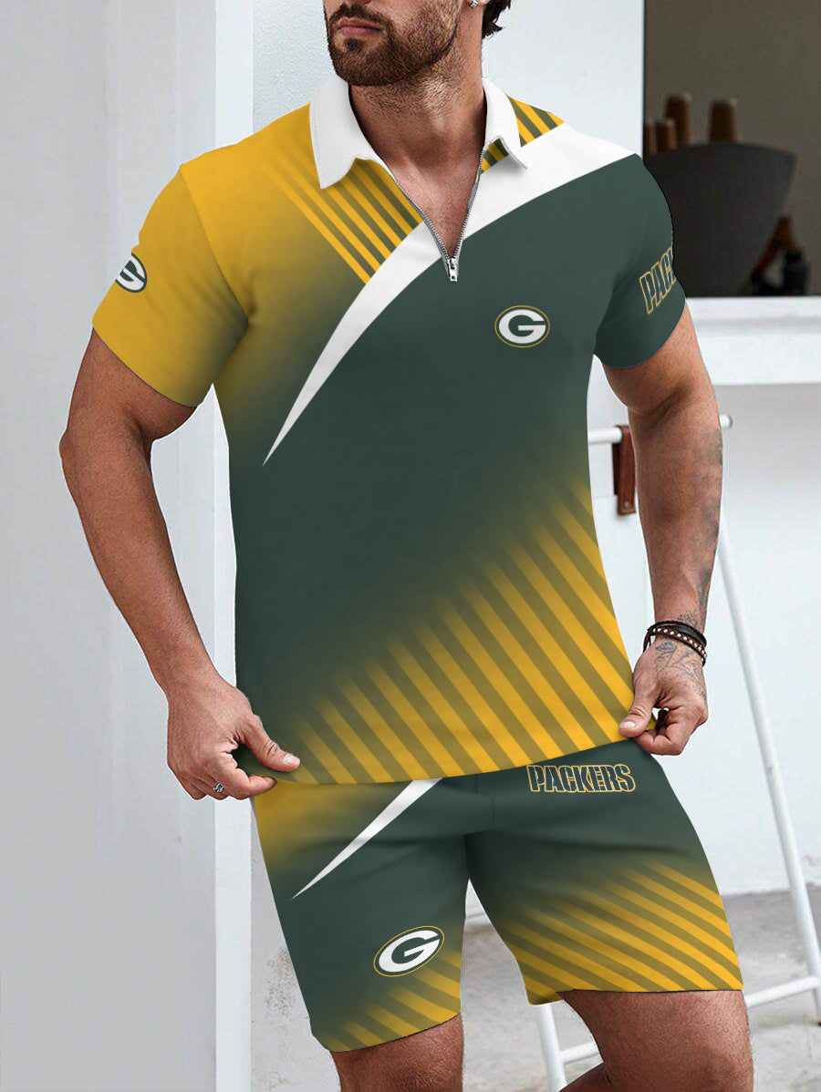 Green Bay Packers Limited Edition ZIP Polo Shirt And Shorts Two-Piece Suits