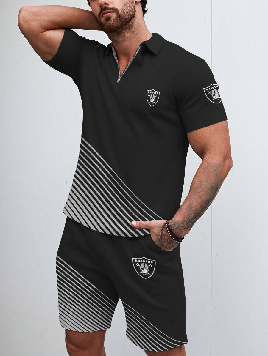 Las Vegas Raiders  Limited Edition ZIP Polo Shirt And Shorts Two-Piece Suits
