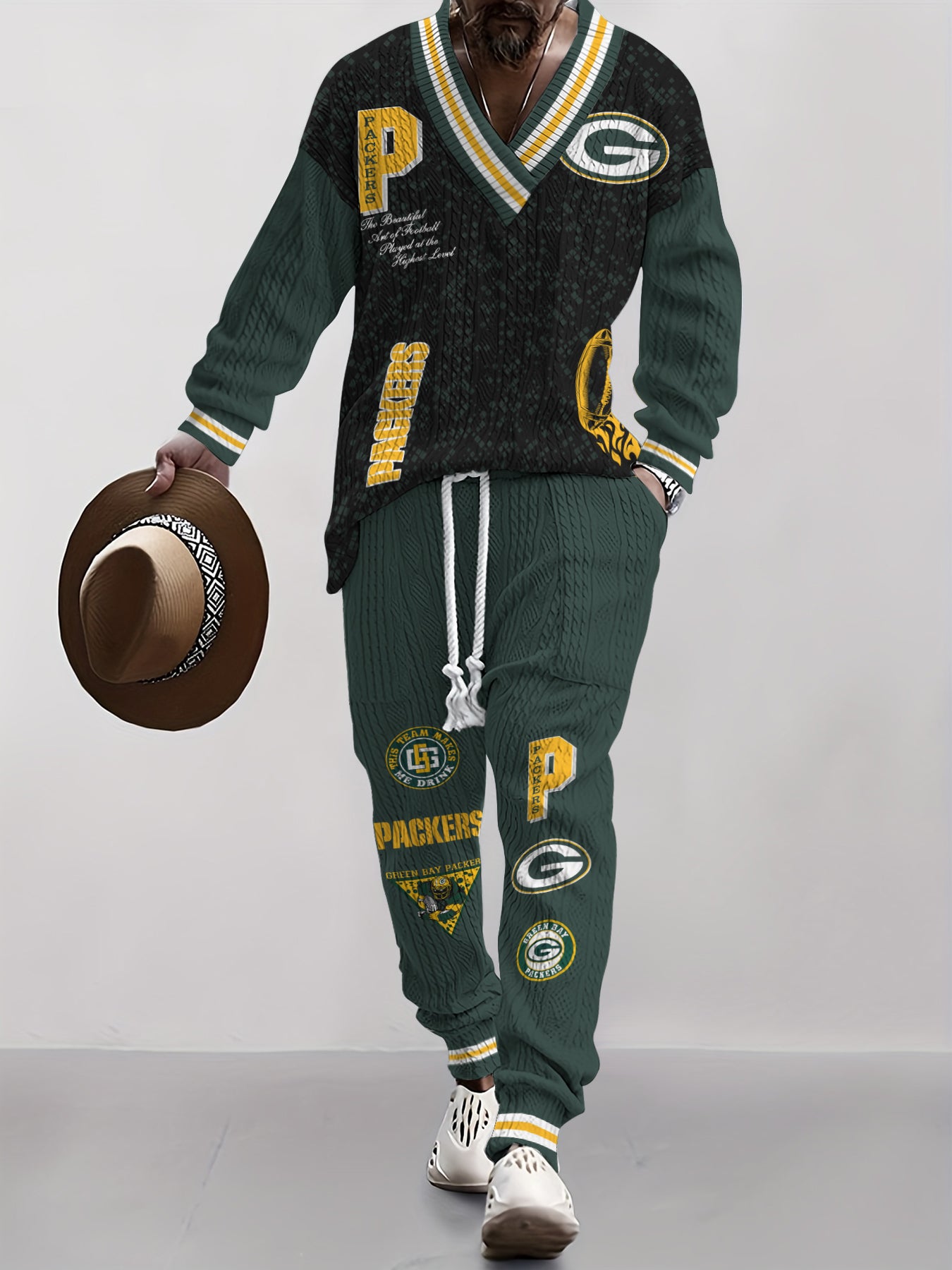 Green Bay Packers  Classic All-Season Long Sleeve V-Neck Pullover Sweater